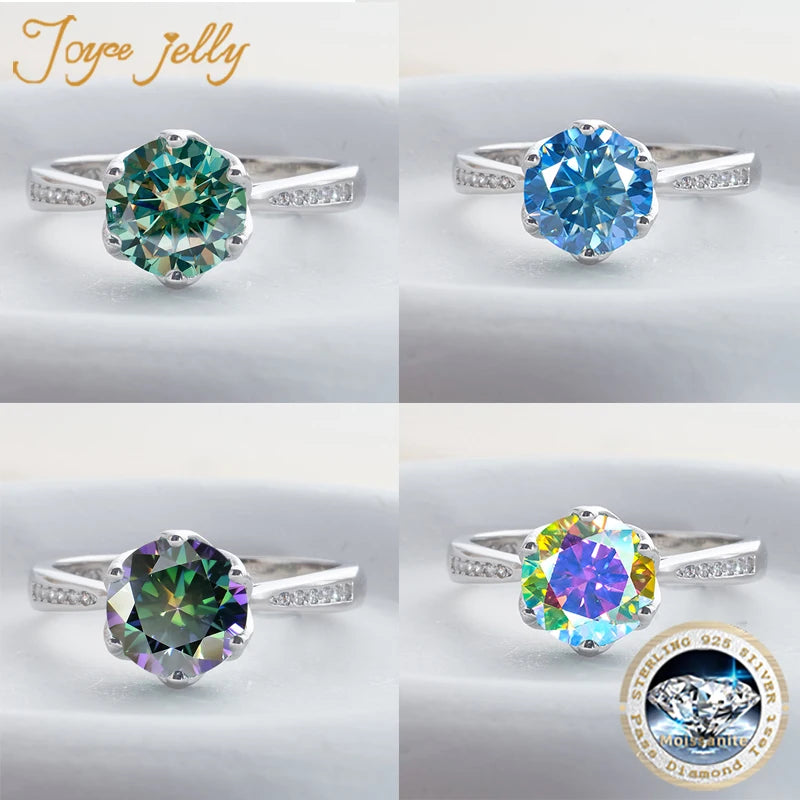 JoyceJelly 3ct Colorful Moissanite Rings with GRA S925 Sterling Silver Luxury Jewelry For Women Timeless Trends Wedding Bands
