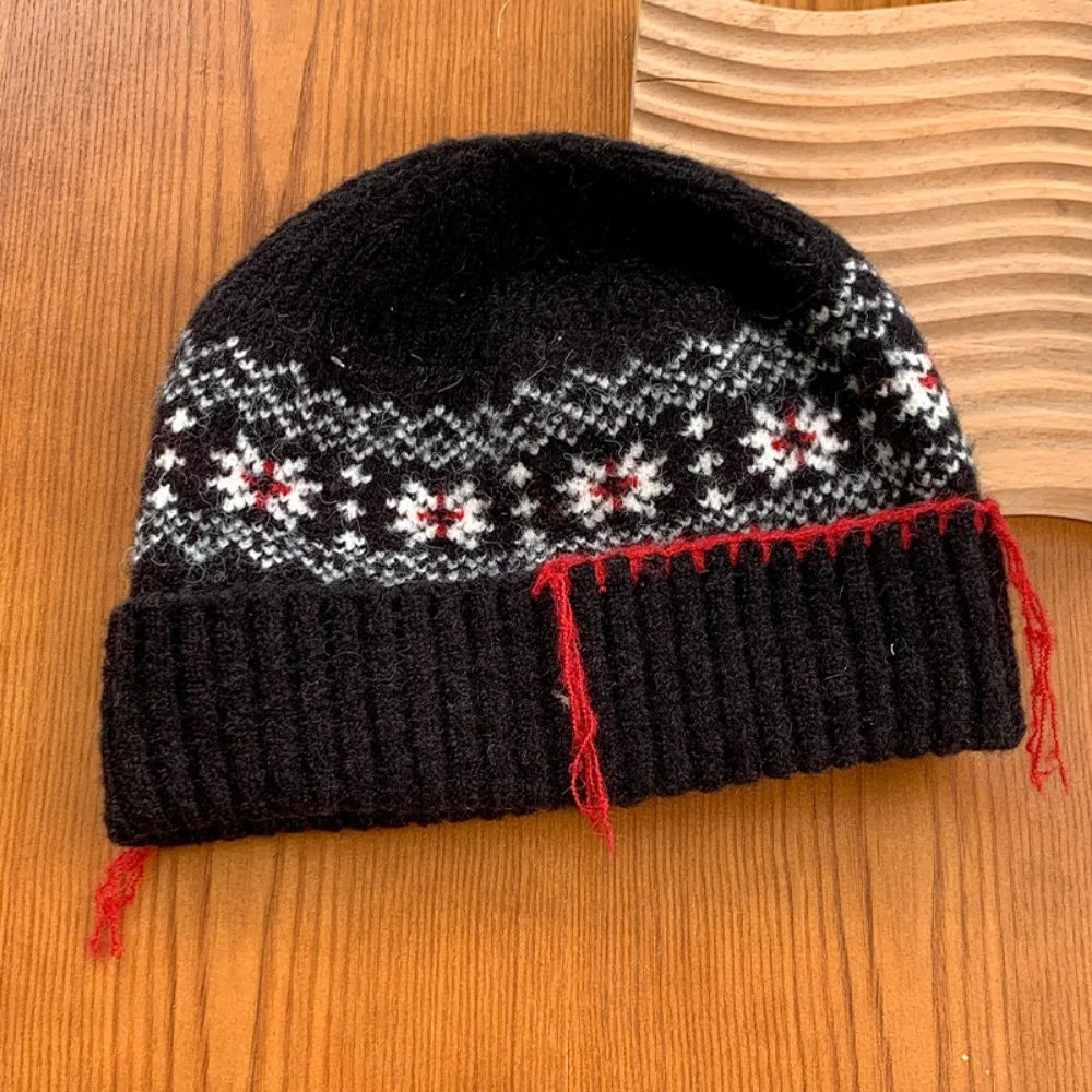 Chapéu Pulôver de Malha de Lã Casual À Prova de Frio Manter Quente Jacquard Chapéu de Lã Cor Sólida Proteção de Orelha Touca Feminina