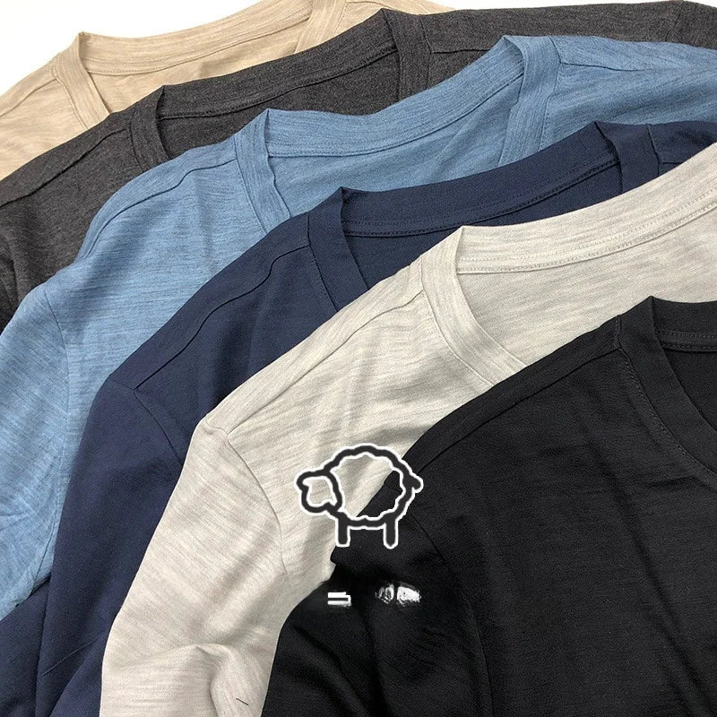 Camiseta Masculina de Lã Merino Solta Manga Curta para Corrida Ar Livre Fitness Secagem Rápida Respirável Fina de Verão Gola Redonda