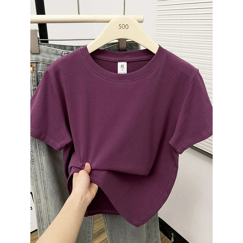 2026 Verão Nova Camiseta Casual de Alta Qualidade Sexy Manga Curta Tendência da Moda Sólida Roupa Feminina Blusas Y2K 1 - verde XXL