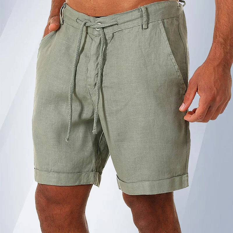 Moda Verão Masculina Shorts de Linho Masculino Shorts de Praia de Algodão Masculino Novo Selvagem Lazer Solto Sólido Shorts Cargo para Homens Shorts de Moletom