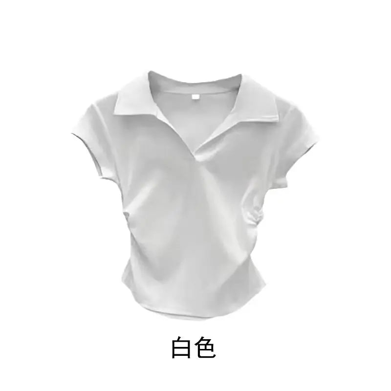 Algodão Verão Sexy Mulheres T Shirt Magro Básico Sólido Cropped Top Manga Curta Polo Tshirtcasual Top Tee Para Mulheres - Branco L