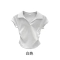 Algodão Verão Sexy Mulheres T Shirt Magro Básico Sólido Cropped Top Manga Curta Polo Tshirtcasual Top Tee Para Mulheres - Branco L