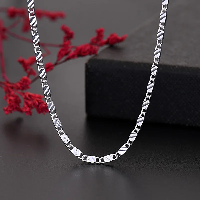 Luxury 925 Sterling Silver elegant 2MM flat Clavicle chains Necklaces for Men Women wedding Accessories party fine Jewelry gifts