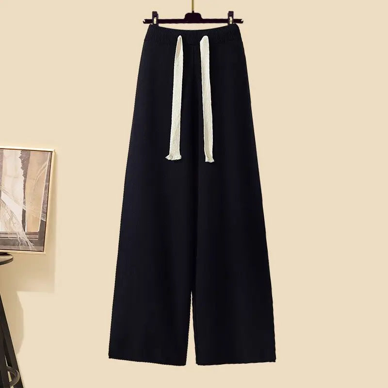 Calça Feminina de Malha de Perna Larga (peça única) Caqui