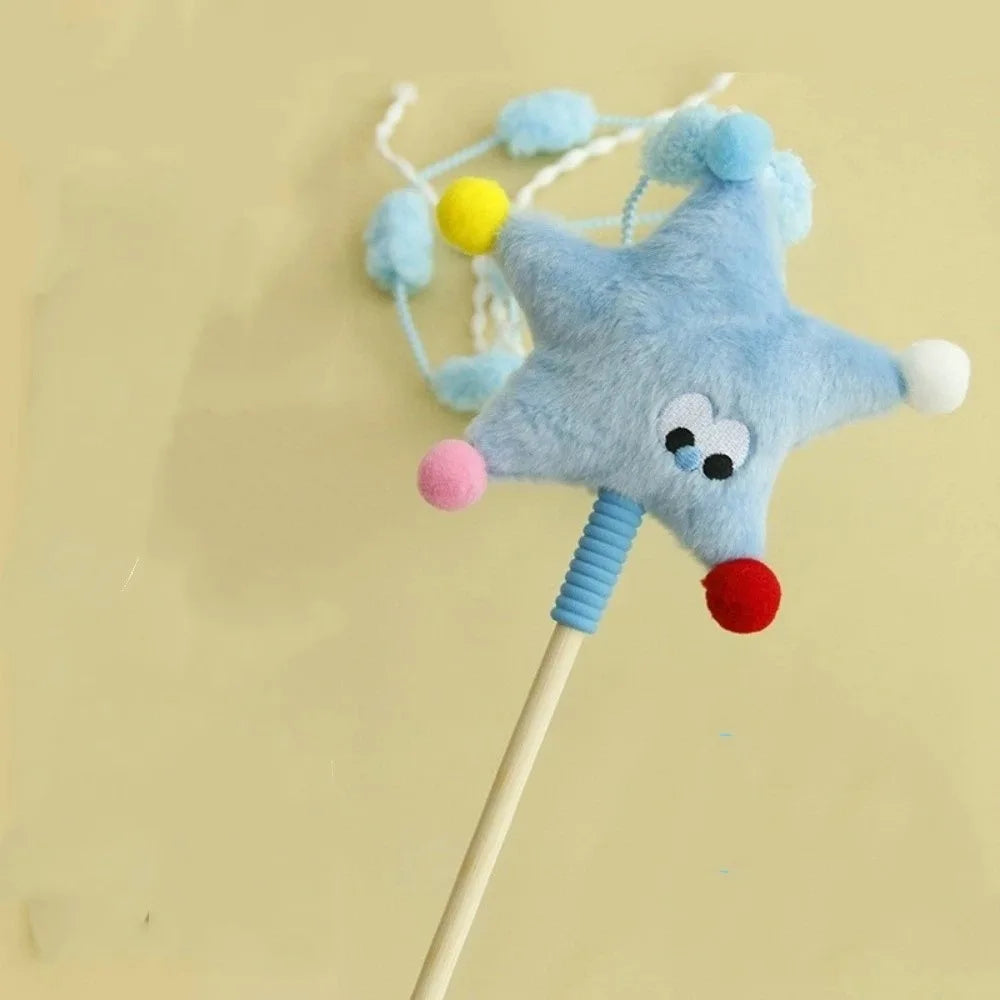 Engraçado Desenho Animado Estrelas Gato Varinha Moons Sonoro Gato Provocando Polo com Borlas Cabo Longo Pet Teaser Aliviando o Tédio
