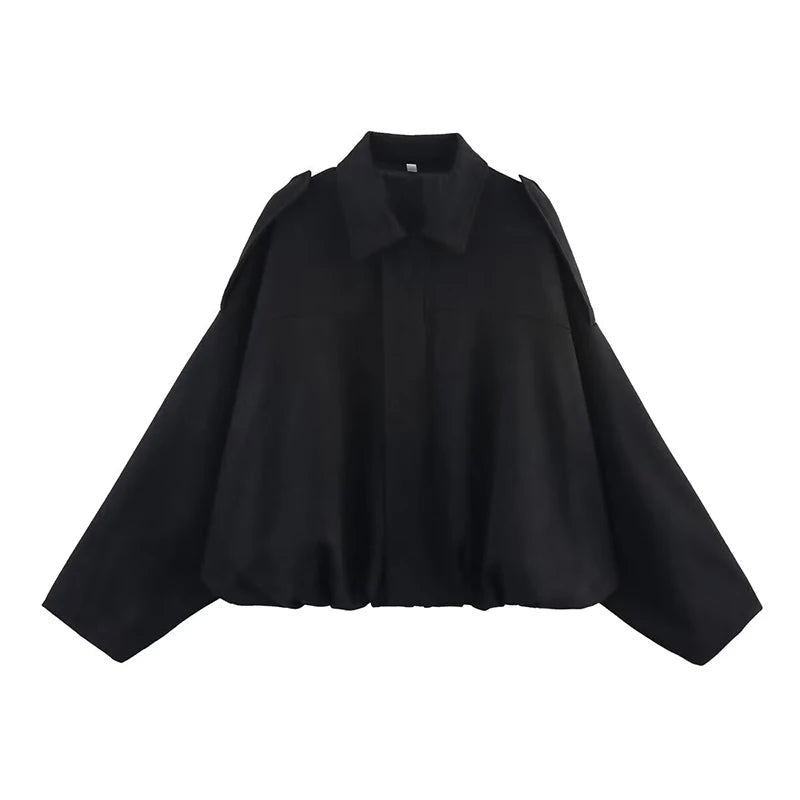 Casacos Bomber Femininos Casacos da Moda Gola Virada Manga Longa Casacos Largos Vintage Feminino Casacos Chiques Tops