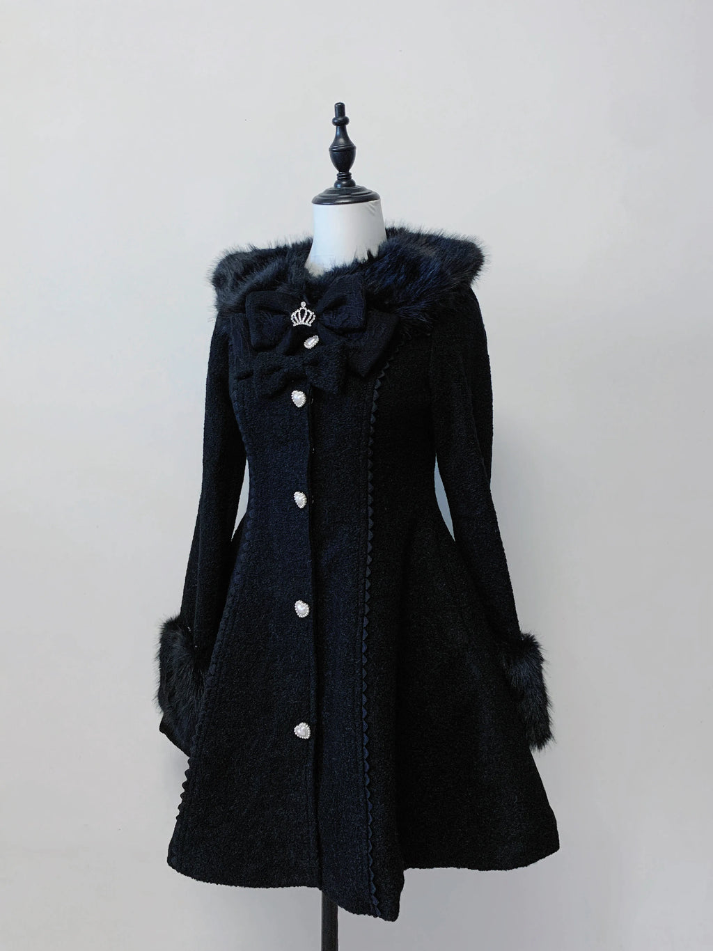 Jaqueta Feminina de Lã Original Japonesa Produção em Massa 30% Lã Novo Outono e Inverno Slim-fit Laço Gola Pelúcia Casaco de Lã