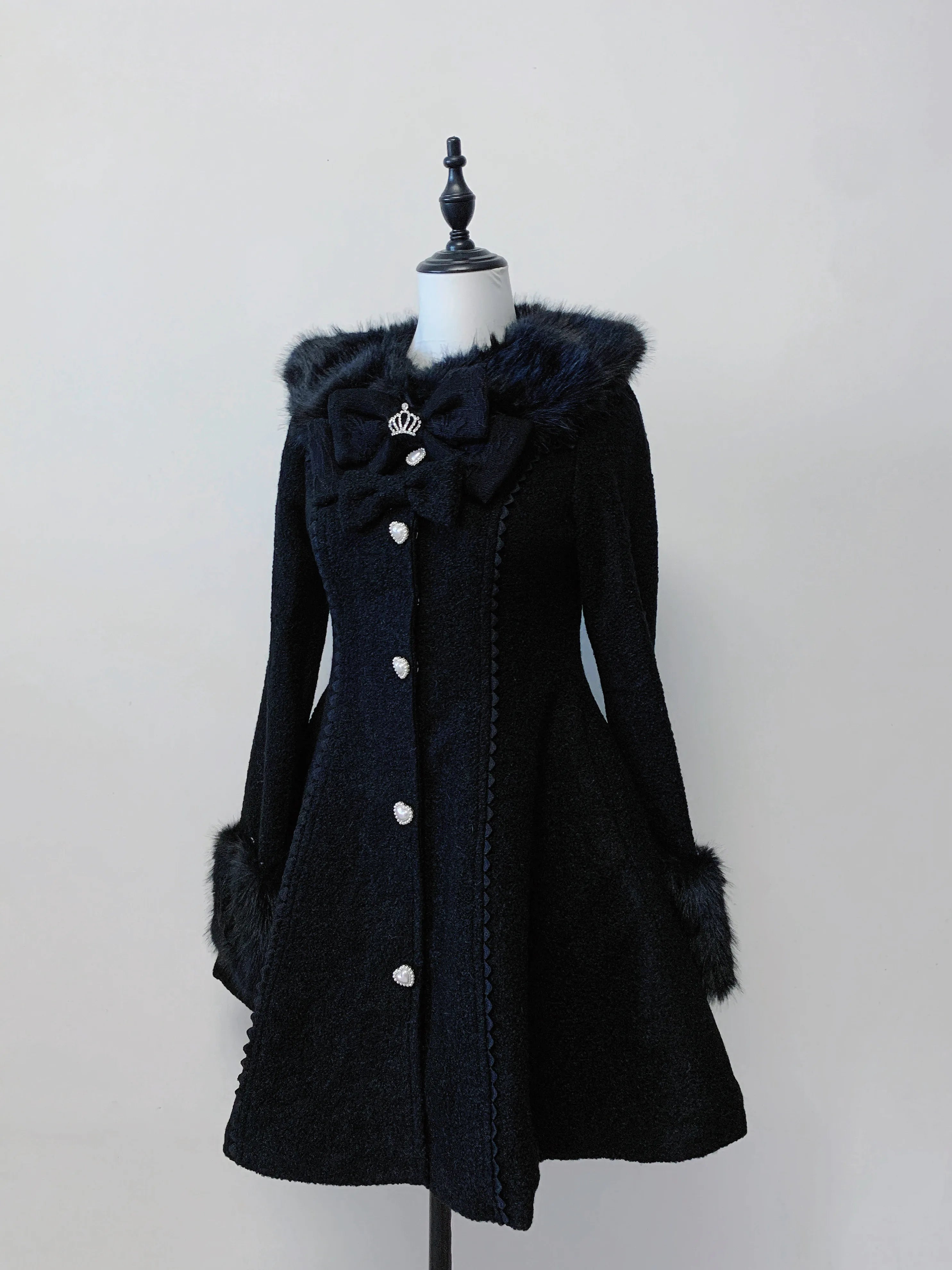 Jaqueta Feminina de Lã Original Japonesa Produção em Massa 30% Lã Novo Outono e Inverno Slim-fit Laço Gola Pelúcia Casaco de Lã