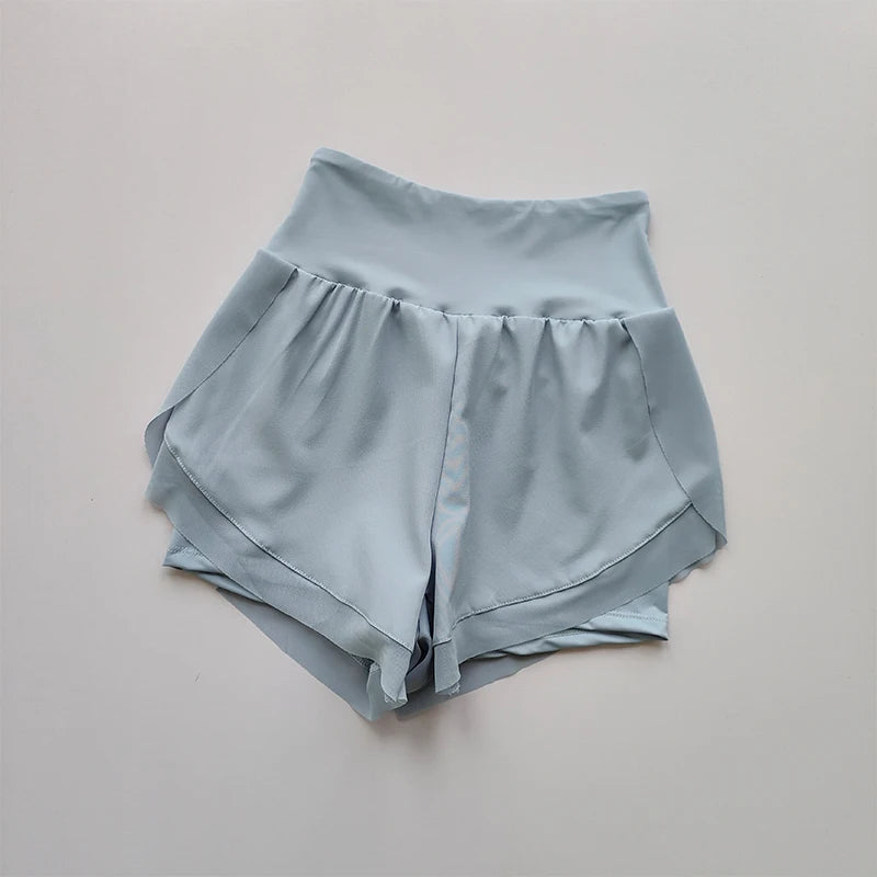 Shorts Esportivos Femininos de Verão em Tela 2 em 1 de Secagem Rápida para Yoga Shorts Respiráveis para Fitness Shorts de Corrida de Cintura Alta