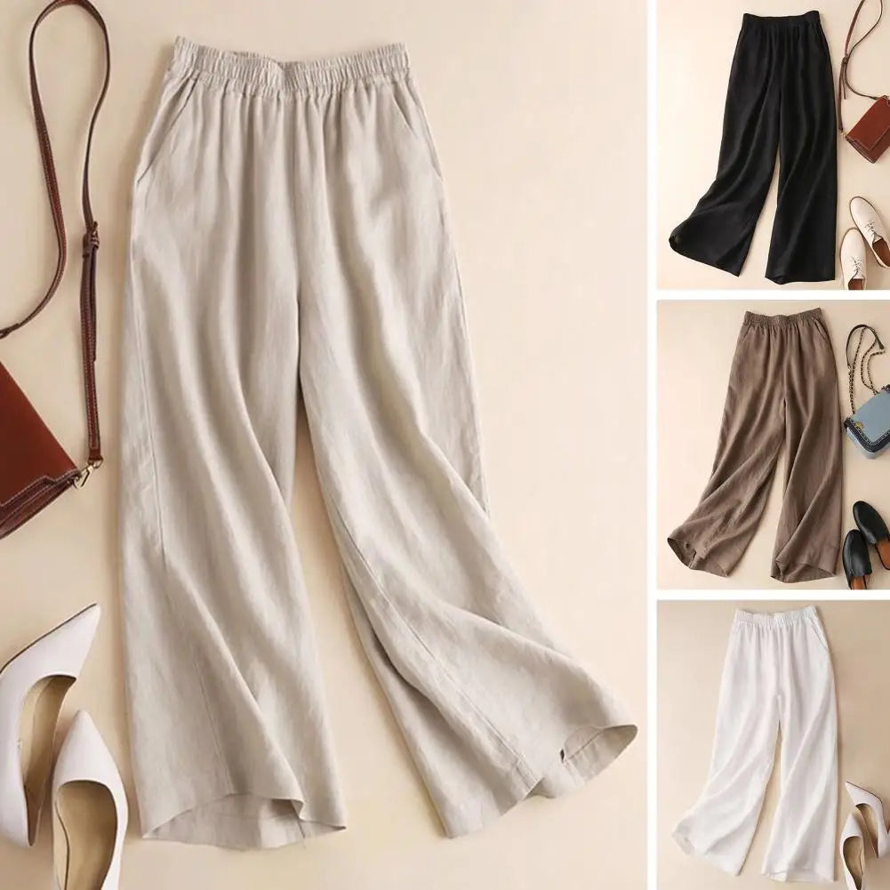 Calça Feminina Leve Macia Cor Sólida Casual Reta Comprida Calça Casual Calça de Trabalho