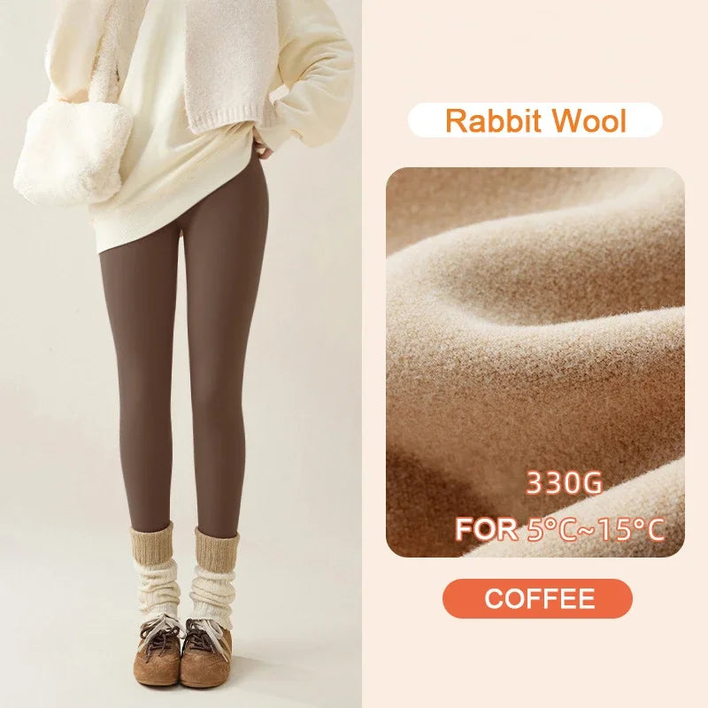 Nova Outono Inverno Coelho Lã Sharkskin Leggings Feminina Casual Básica Aveludada Quente Legging Marrom Forro De Lã Calça - Chá de Boba S