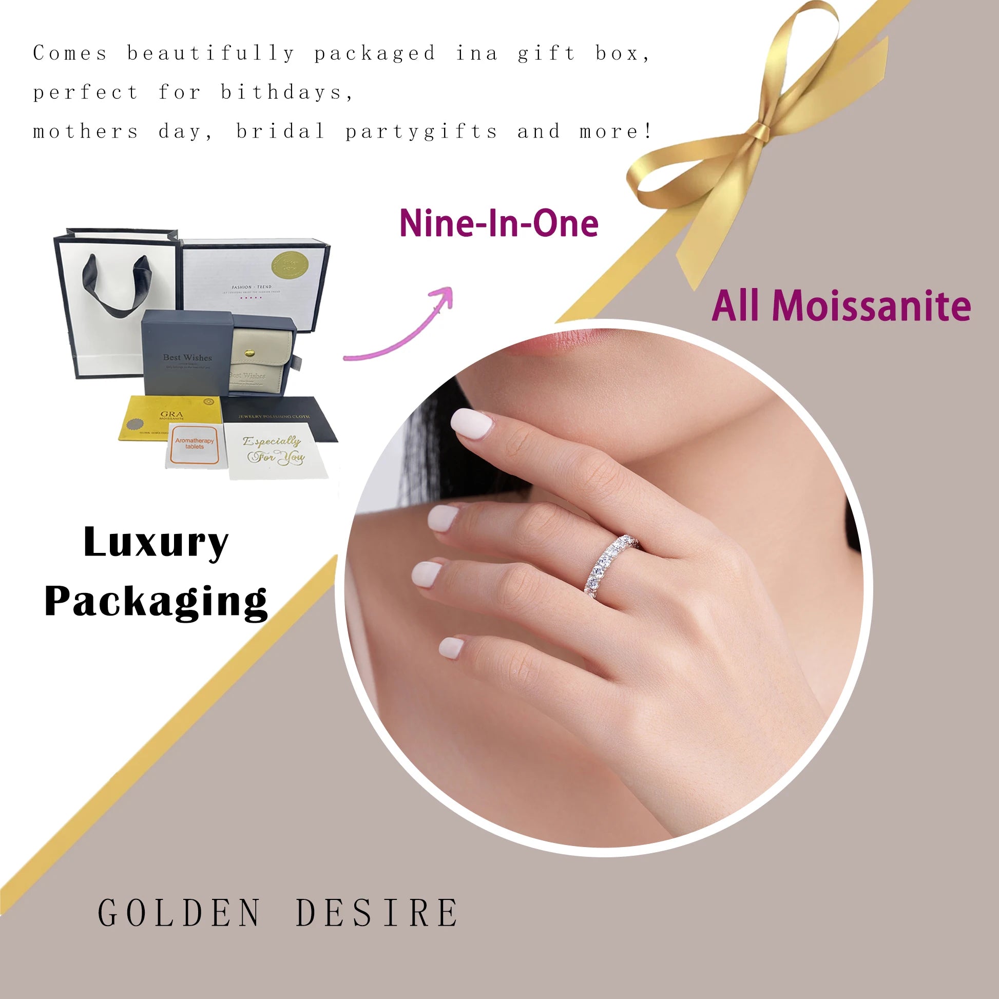 2.1ctw 925 Sterling Silver Gold Plated Heart-Shaped Moissanite Ring Luxury Hollow-Out Eternal Band Hot Fashion Jewelry Accessory