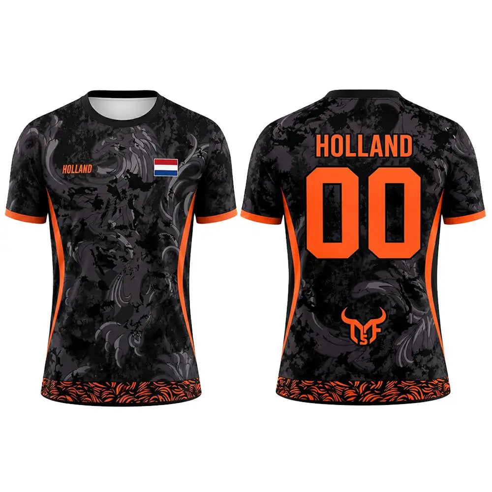 Camisa de Futebol com Estampa da Bandeira da Holanda para Uso ao Ar Livre Casual Respirável Manga Curta Tops Verão Masculina de Academia Esportiva de Treino Camiseta de Futebol