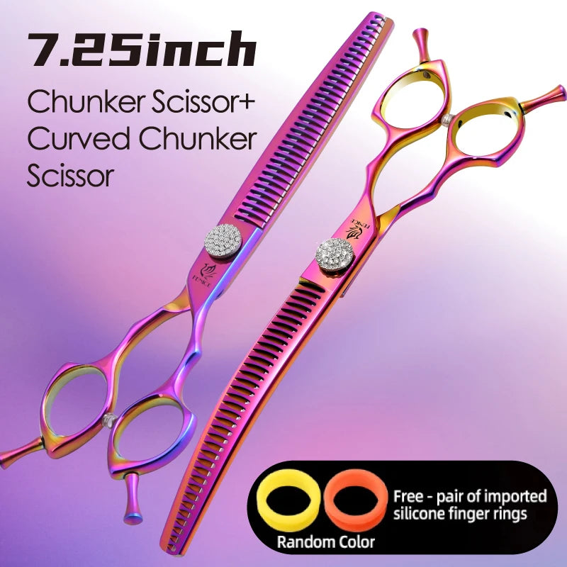 Tesoura de Grooming Fenice com Parafuso de Diamante 7.25 Polegadas Profissional Curva Chunker Tesoura de Desbaste para Pet Beautician