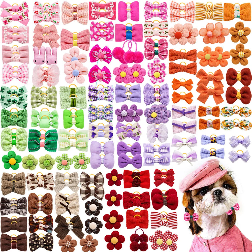 10/20 Peças Lacinhos para Filhotes com Elásticos Cor Doce Acessórios de Cabelo para Cães Feitos à Mão Acessórios de Cuidado para Cães