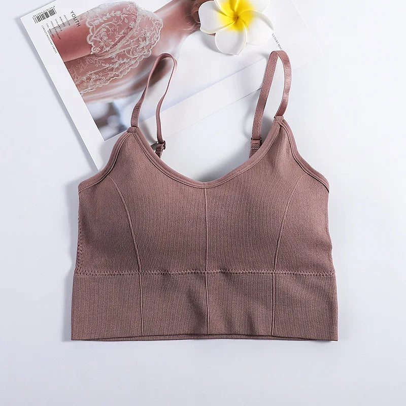 Sutiã Esportivo Sem Costura Feminino Backless Top de Ginástica Feminino Roupa Íntima Feminina Alça de Ombro Ajustável Acolchoada Colete de Yoga Bralette