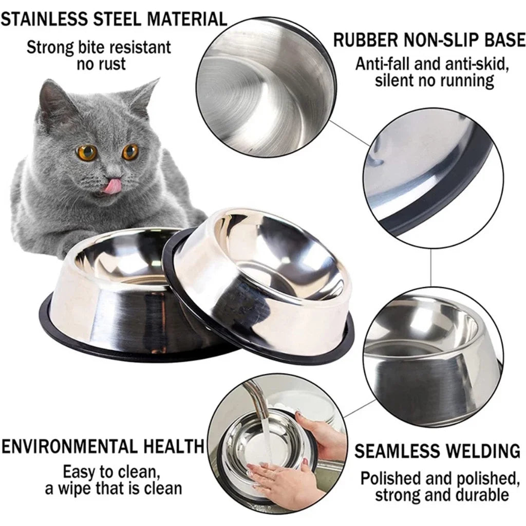 Inox Food or Drinker For Pet Dog Cat and Others with Anti-Slip Base-150ml to 1400ml