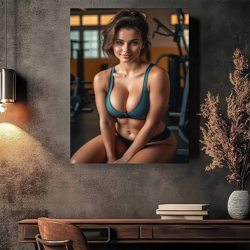 Arte Fitness - Decoração de Parede para Academia, Retrato Inspirador de Mulher Forte para Casa, Escritório, Academia, Bar, Cafeteria