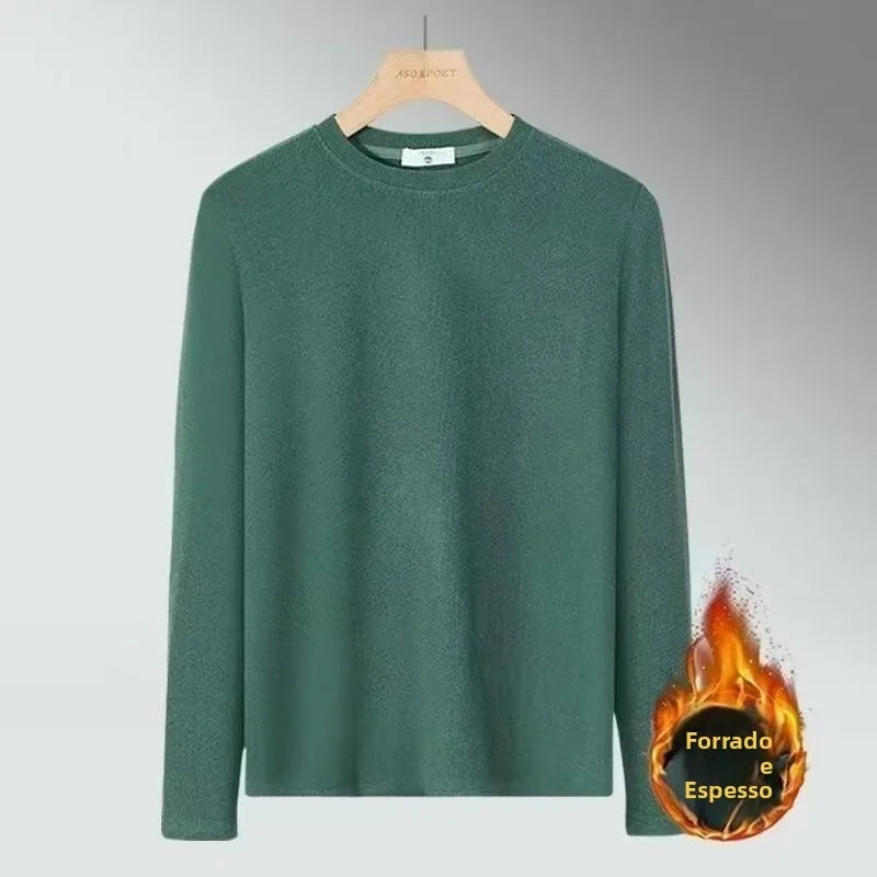 Warm Long Sleeve T-Shirt Men's Fashionable Korean Style round Neck Base Layer Shirt for Teens And Young Adults Thermal Underwear