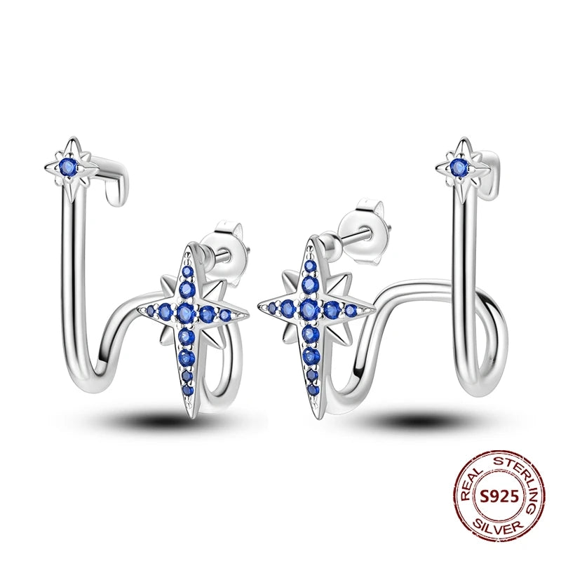 Star Moon Sun Hoop Earrings 925 Sterling Silver Original Star Shining Zircon Tassel Long Earrings For Women Luxury Jewelry Gift