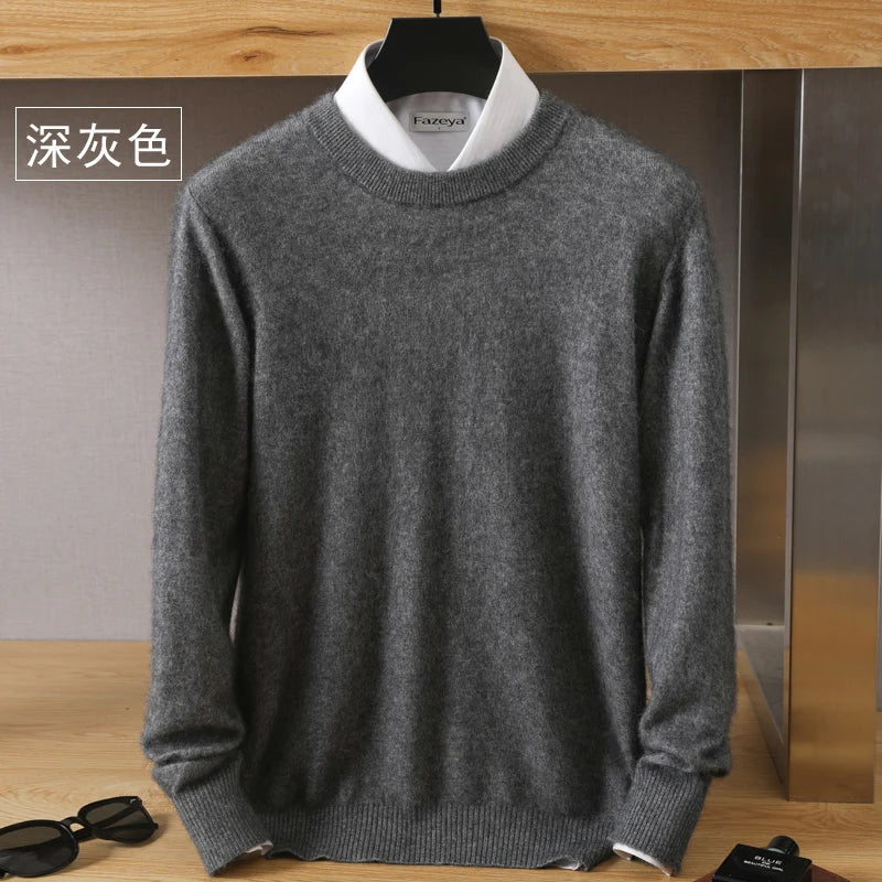 Suéter Masculino 100% Cashmere de Visom Puro, Gola Redonda, Pulôveres de Malha, Suéter Outono e Inverno Novo, Mangas Compridas, Suéteres de Alta Qualidade, Blusas de Visom
