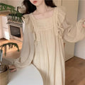 Vestido Feminino Noturno Sexs Plus Size Cor Sólida Camisola Primavera Verão Pijama Feminino Doce Longo Branco Manga Longa Loungewear