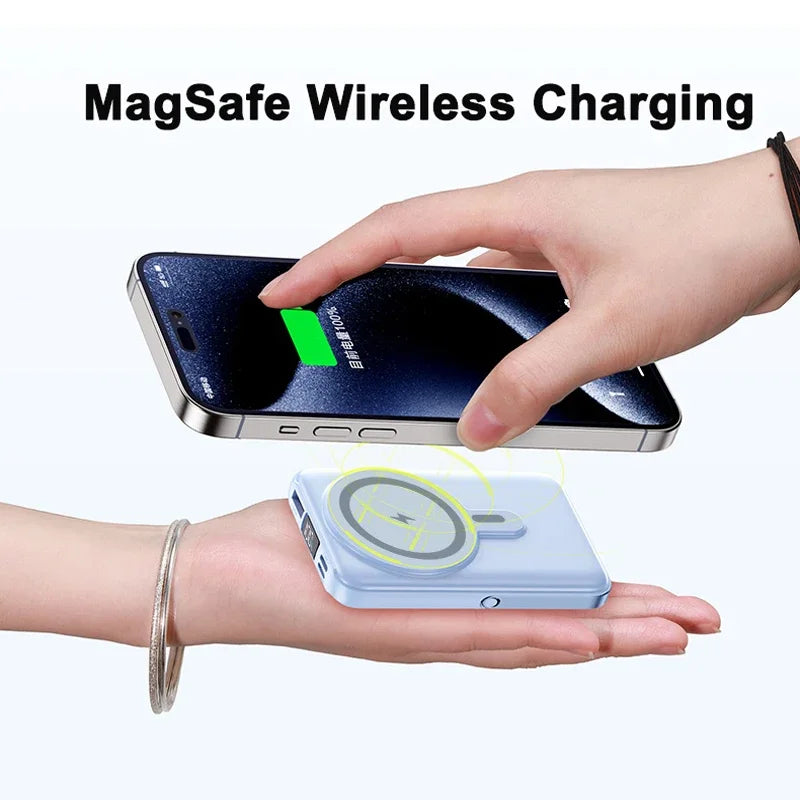 Magnetic Power Bank 20000mAh Fast Charging Wireless Cables Stand Portable