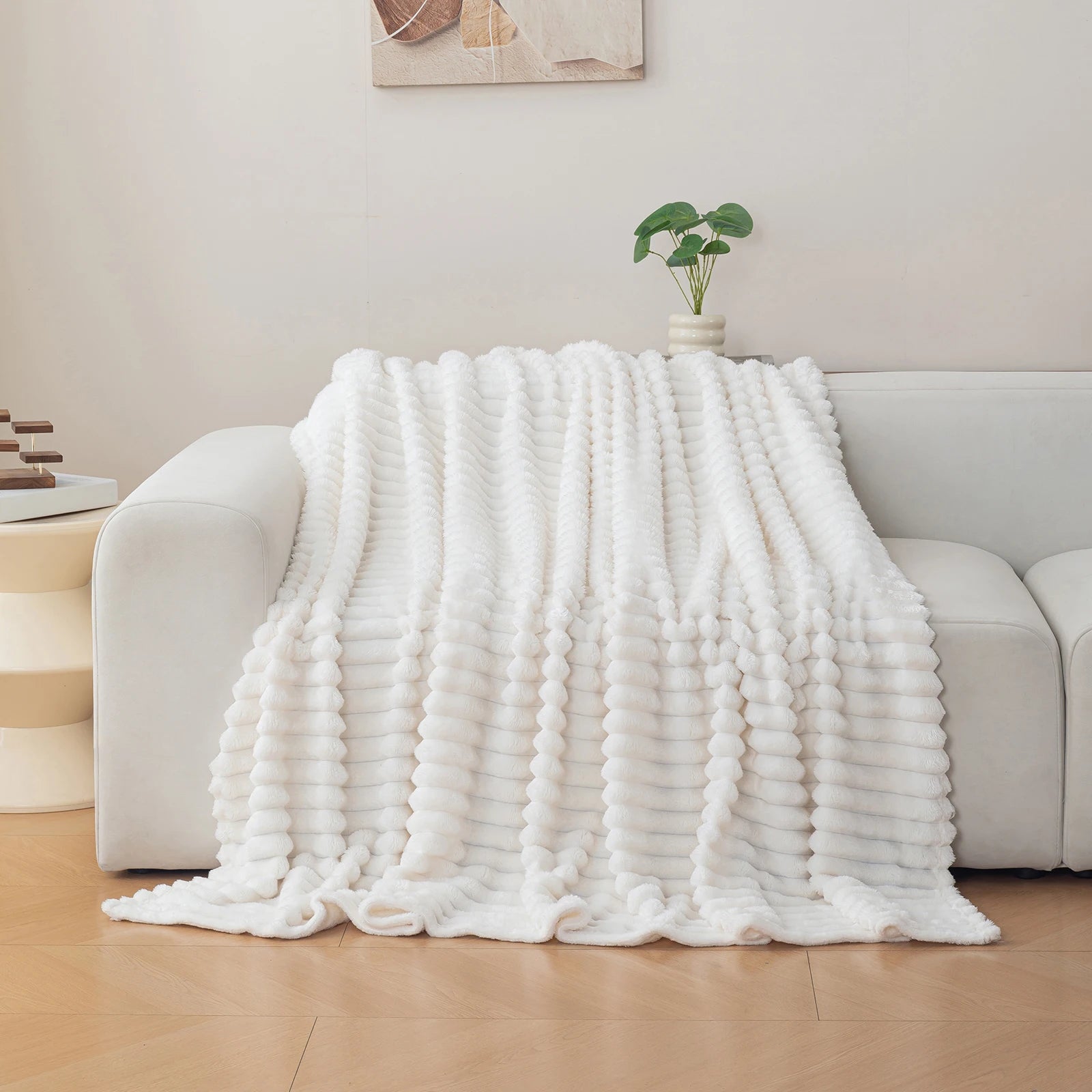 1pc striped flannel blanket - soft, comfortable, multifunctional sofa decorative cover blanket, available in multiple colors