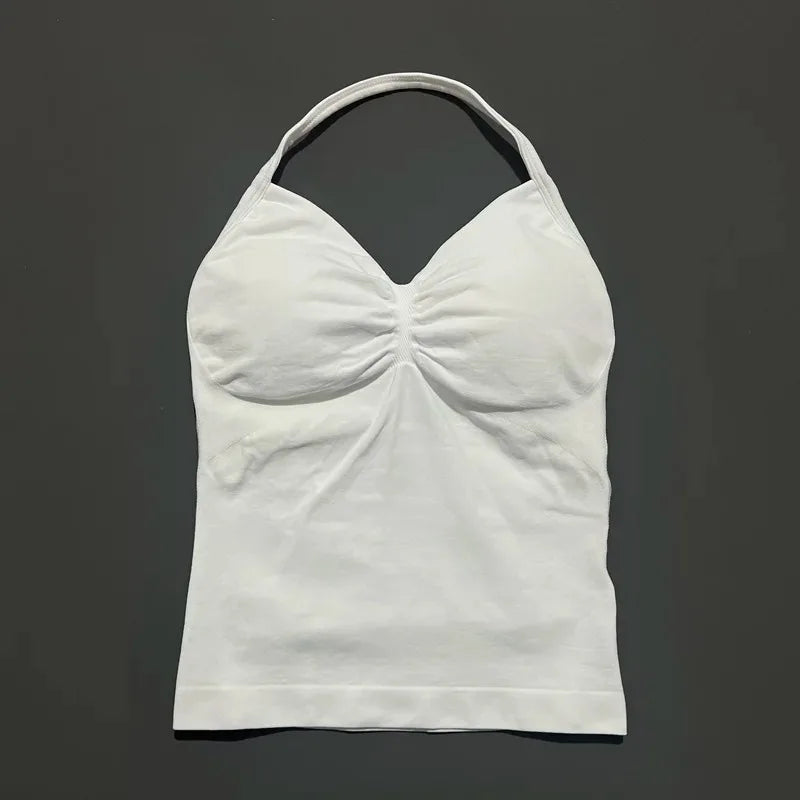 Conjuntos de Academia Femininos 2 Peças Impacto Sem Costura Fitness Yoga Roupa Esportiva Halter Top Shorts Roupa de Treino Corrida Roupa de Academia