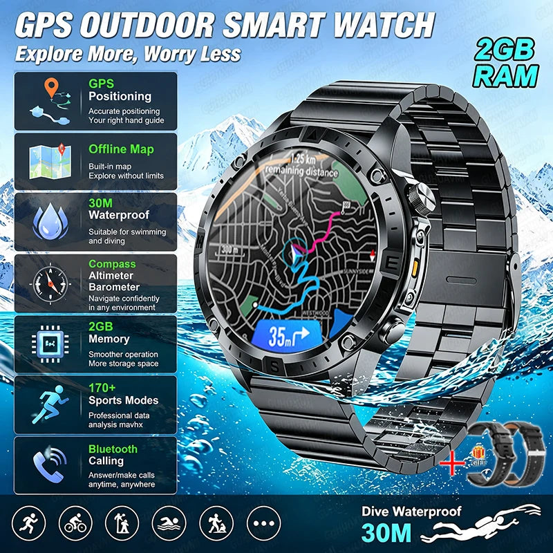 Smart Watch GPS Offline Map 3ATM Compass Altimeter 2026