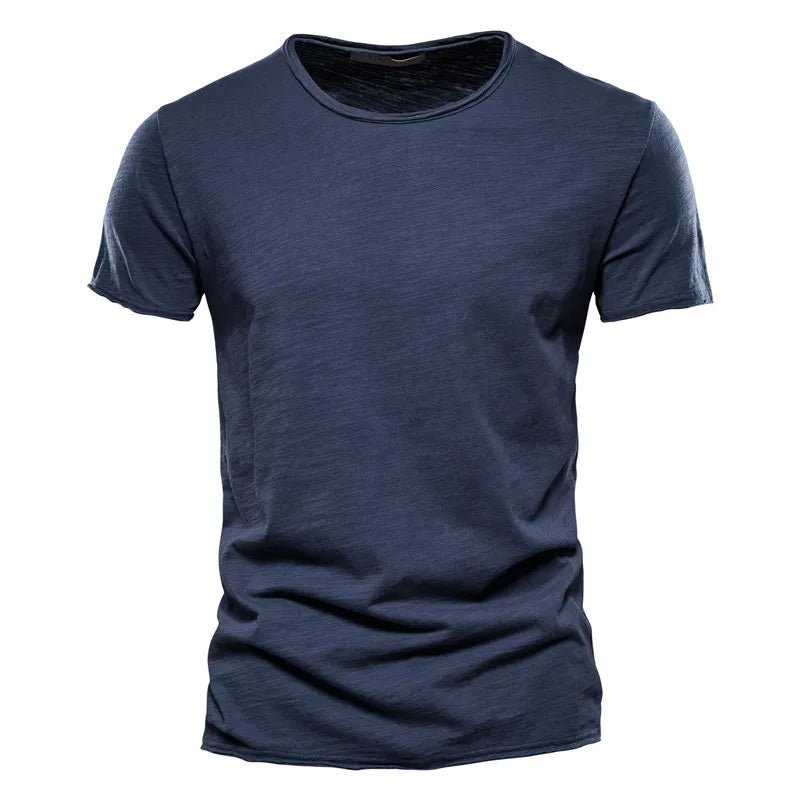 Camiseta Masculina 100% Algodão Casual Macia Fitness Verão Fina Camisetas Masculinas Roupa de Casa Gola O Manga Curta Lisa Camiseta para Homens