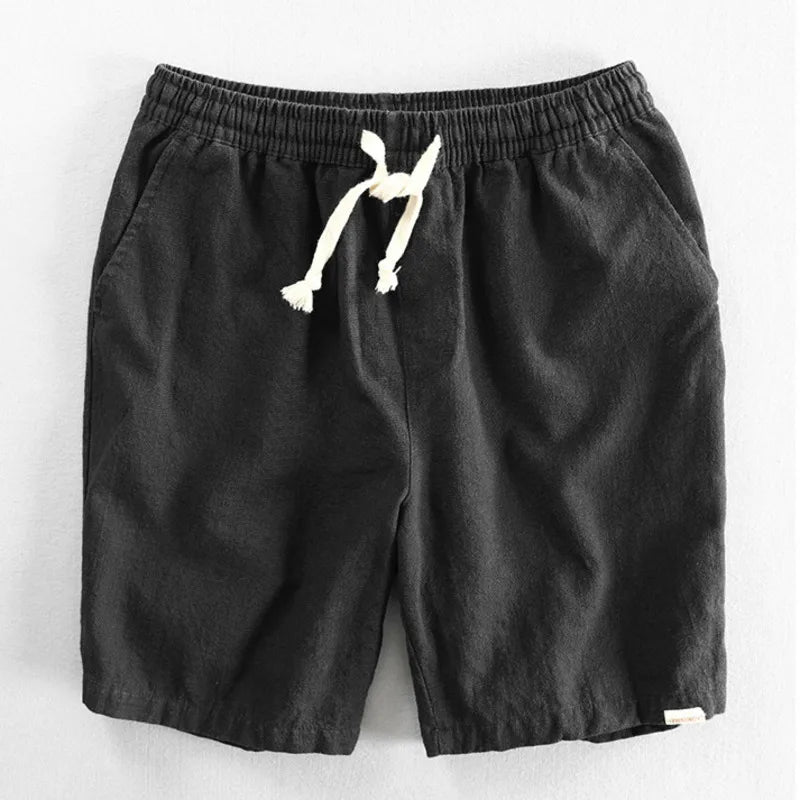 Shorts Masculino Verão Algodão Linho Japão Cor Lisa Praia Férias Casa Masculina Simples Casual Slim Fit Harajuku Macio Fino