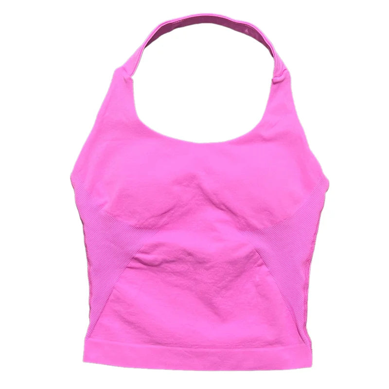 Regata Esportiva Feminina para Academia Sem Costura Yoga com Bojo Removível Top Esportivo Push-up Fitness Treino Corrida