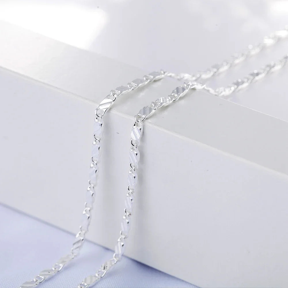 Luxury 925 Sterling Silver elegant 2MM flat Clavicle chains Necklaces for Men Women wedding Accessories party fine Jewelry gifts