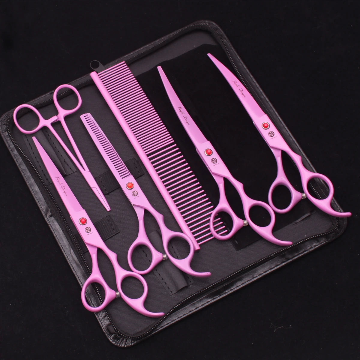 Tesouras de Tosa para Animais de Estimação Purple Dragon Japão Aço Inoxidável Rosa Curva para Cães Tesouras de Desbaste para Cães Tesouras Chunker Z3003