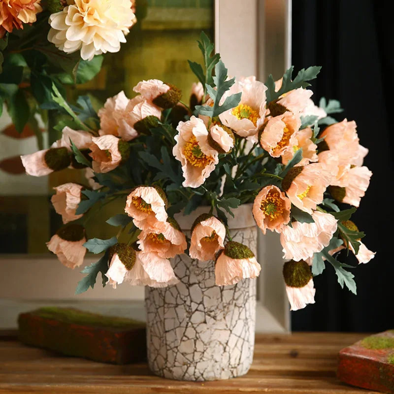 4Head Artificial Poppy Flower
