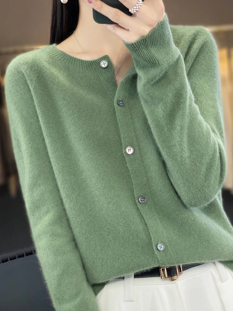 Long Sleeve 100 Merino Wool Sweaters Spring Autumn Women O Neck Knitwear Tops Clothing Fashion Basic Tops - SKY BLUE M