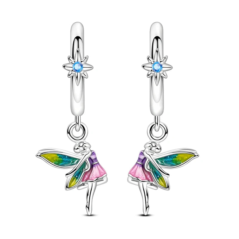 Lucky Clover Earrings 925 Silver Original Zircon Butterfly Dragonfly Chameleons Bee Flower Earrings For Women Jewelry Gift