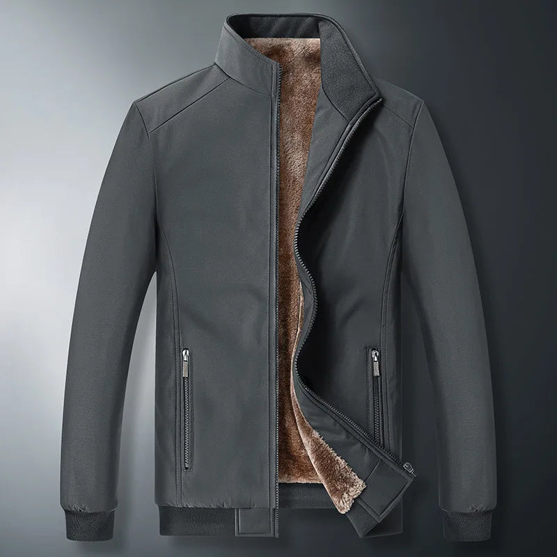 Jaqueta Masculina Forrada de Lã Grossa Casaco Casual da Moda Gola Alta Caimento Solto Respirável Resistente ao Desgaste à Prova de Vento Polies...
