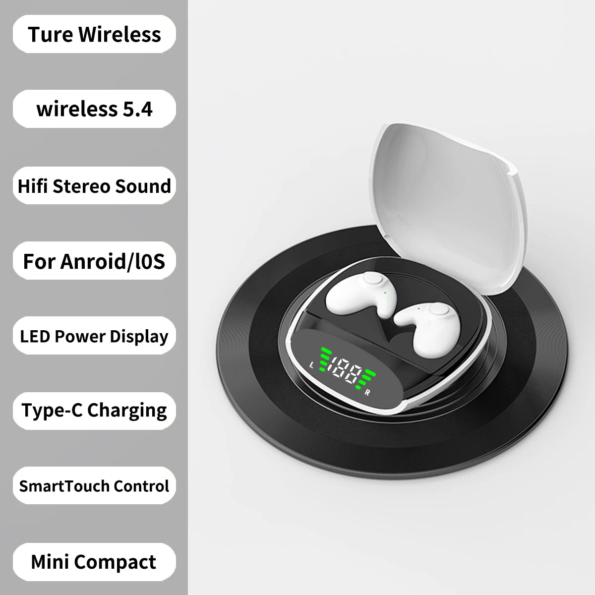 Fones de ouvido Bluetooth 5.3 sem fio à prova d'água Mini fone de ouvido com chamada indolor e cancelamento de ruído Fones de ouvido finos adequados para dormir/praticar esportes