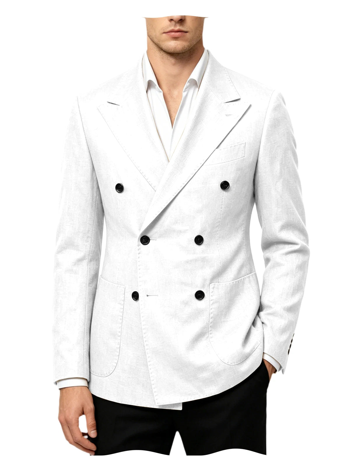 Blazer Masculino de Linho Transpassado Slim Fit Casaco de Terno Casual Negócios Jaqueta Formal para Casamento Noivo Smoking Primavera Verão