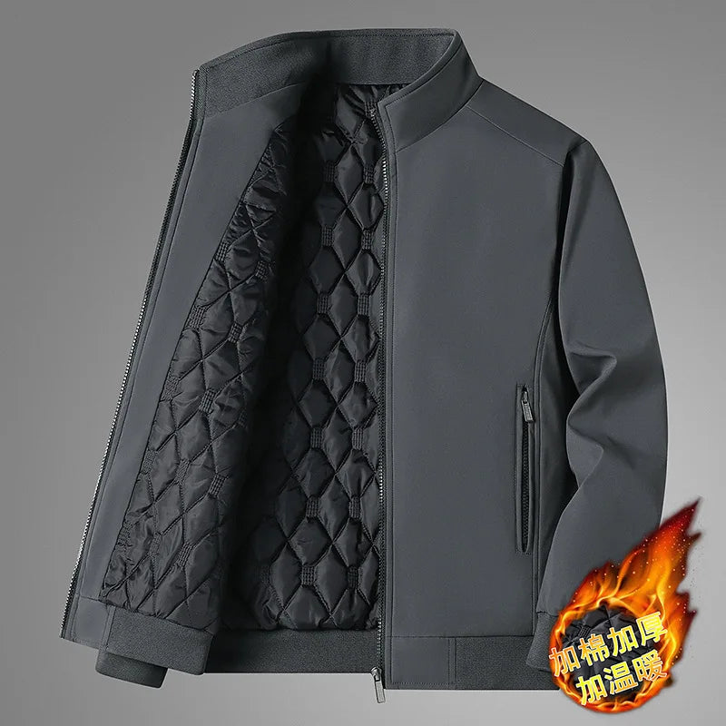 Jaqueta Masculina Forrada de Lã Grossa Casaco Casual da Moda Gola Alta Caimento Solto Respirável Resistente ao Desgaste à Prova de Vento Polies...