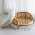 Cama de Rattan Natural para Pet Estilo Boho Moderno com Almofada, Ninho Redondo Pequeno para Pet em Rattan Teddy Fresco de Verão, Acessórios de Fotografia para Camas de Fotografia