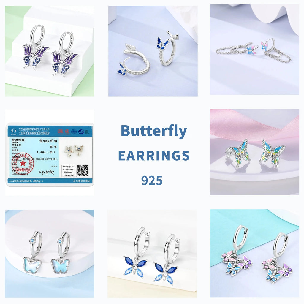Brincos Trevo de Quatro Folhas Prata 925 Zircônia Original Borboleta Libélula Camaleão Abelha Flor Brincos Femininos Joia de Presente