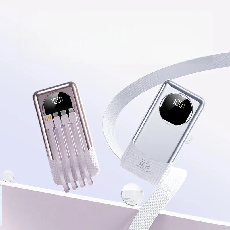 Power Bank 20000mAh 120W Carregamento Super Rápido Cabos Embutidos