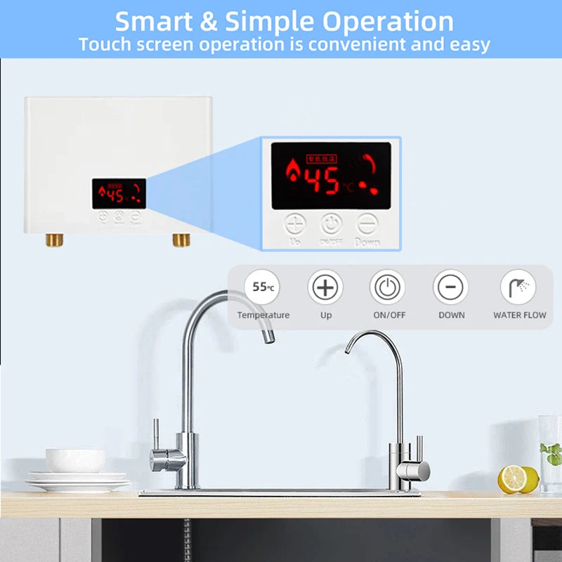 5500W/3000W Instant Water Heater Wall-Mounted Electric Water Heaters for Bathroom Hot Water Shower and Home Kitchen Heating 220V