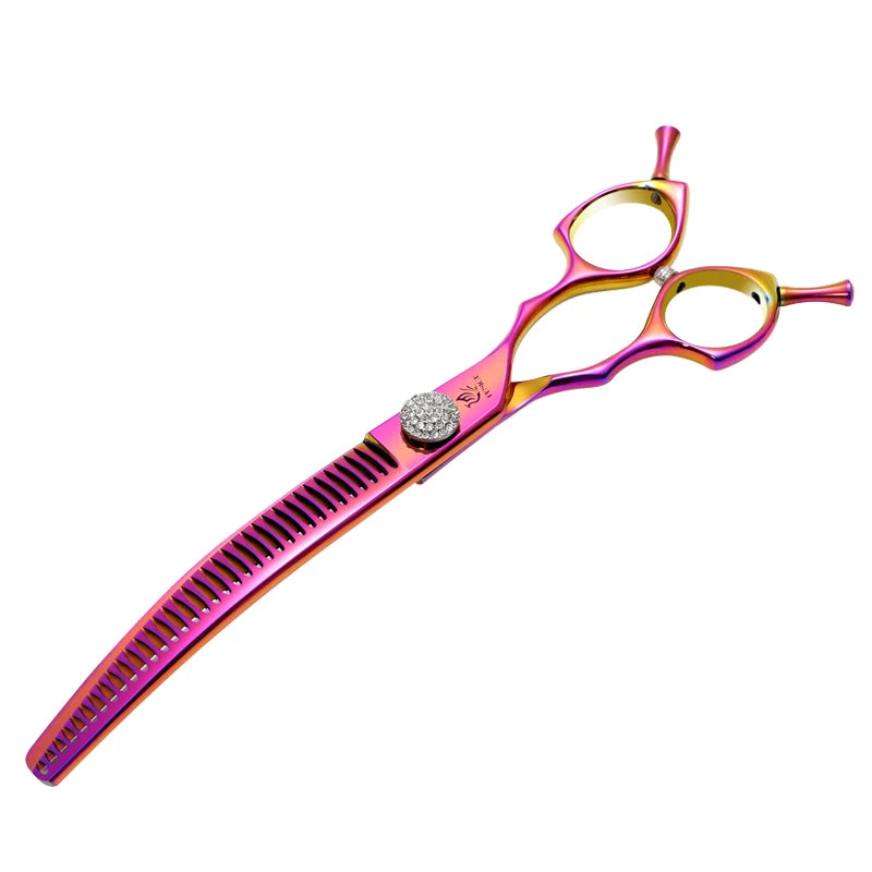 Fenice Grooming Scissors Diamond Screw 7.25 Inch Professional Curved Chunker Scissors Thinner Shears for Pet Beautician Tesoura