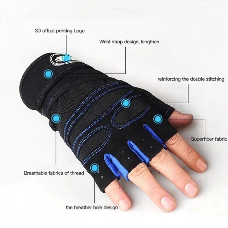 Luvas de Academia Masculinas Femininas Fitness Levantamento de Peso Luvas com Munhequeira Musculação Treino Esportes Ciclismo Luva à Prova de Choque