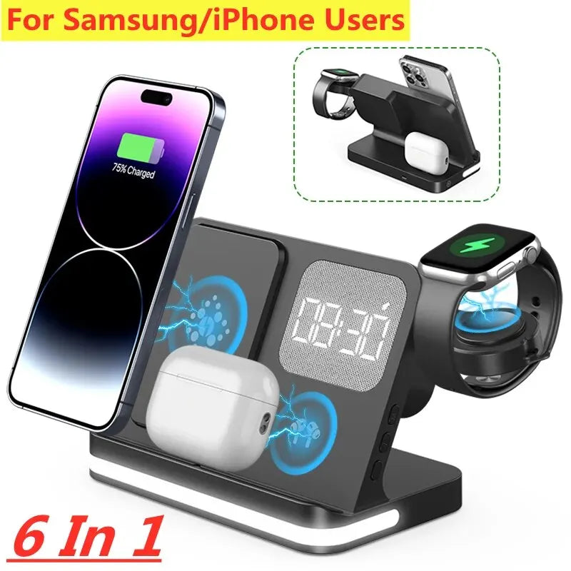 WonderNest Carregador Sem Fio 6 em 1 Suporte iPhone Samsung